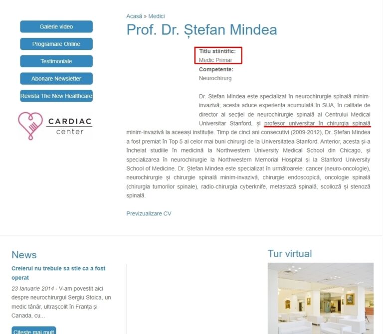 Captura de ecran cu Prof. Dr. Stefan Mindea Monza Brain Institute