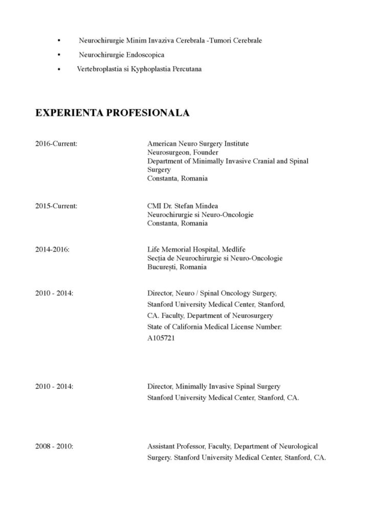 Ștefan Mindea păreri - Recenzie infiltrații lombare, operație hernie de disc cu implant 57 CV Stefan Mindea Februarie 2024