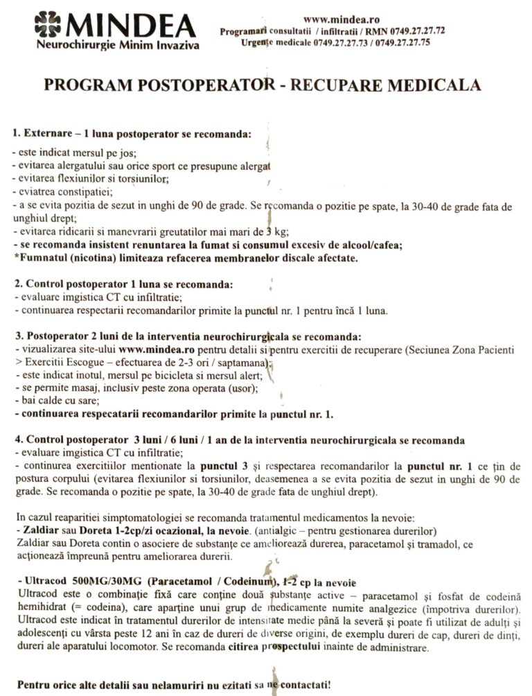 Program Recuperare dupa operație hernie de disc la Stefan Mindea